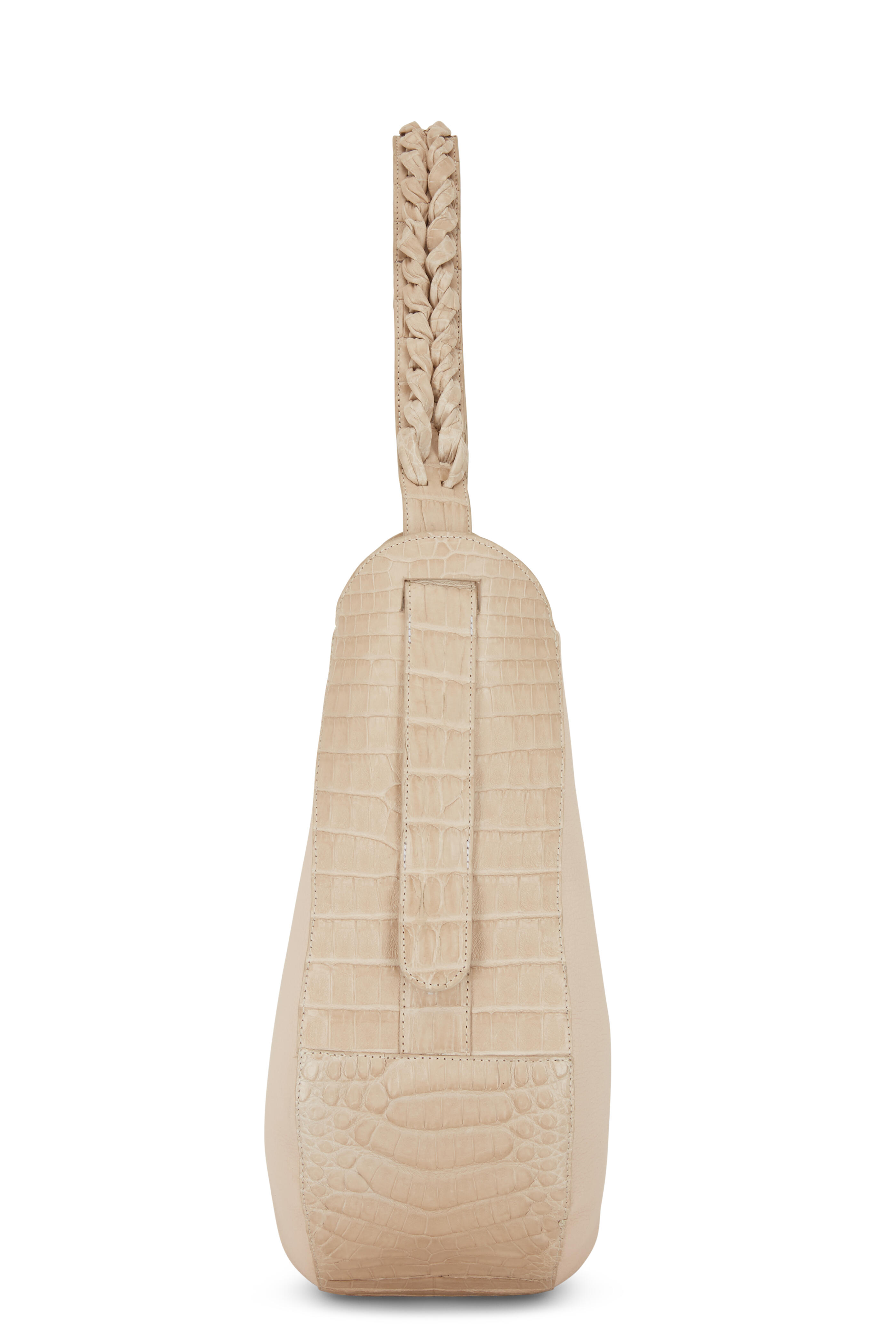 Nancy Gonzalez - Taupe Grained Leather & Crocodile Large Hobo Bag