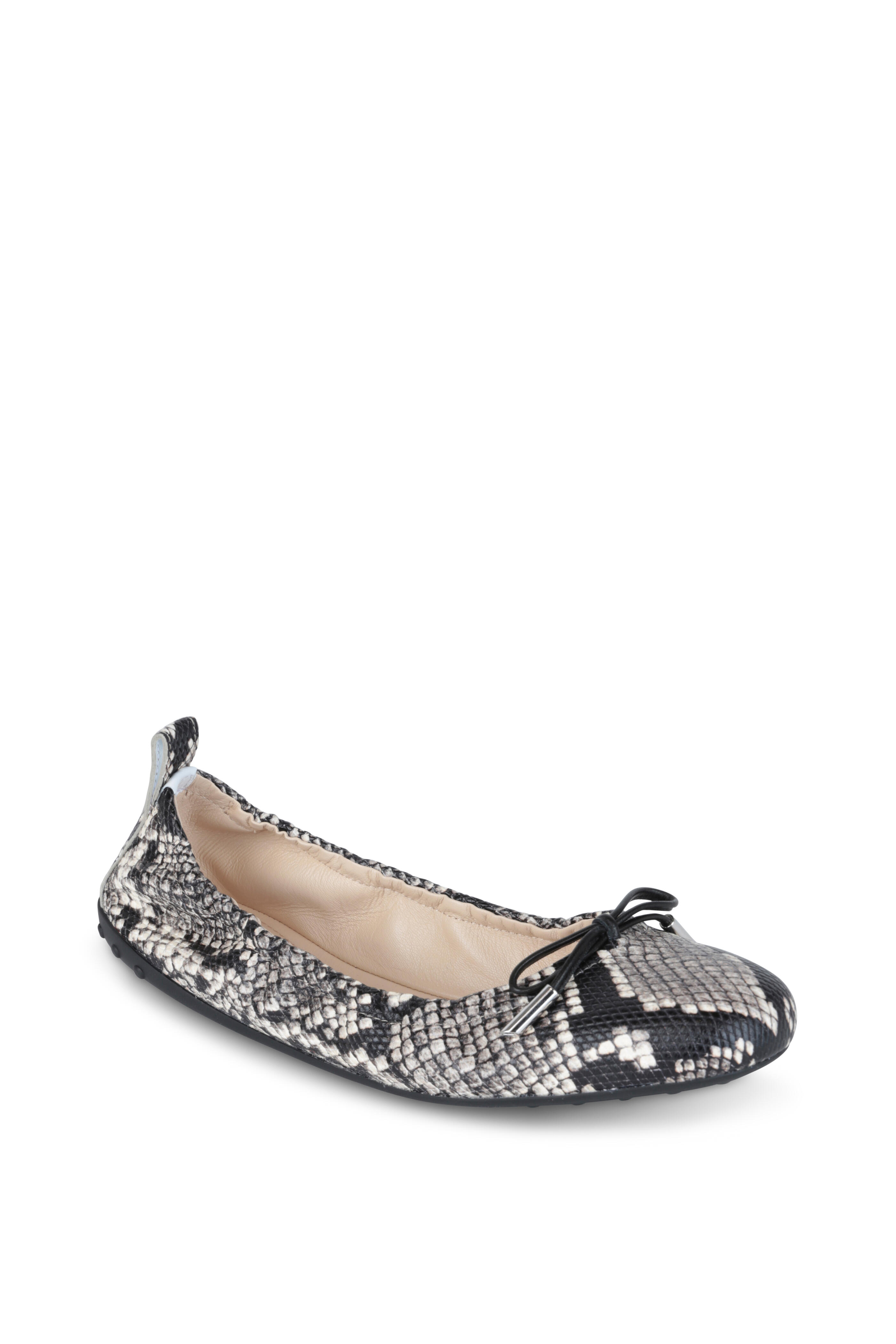 Tod's - Gray & Black Snake Print Leather Flat