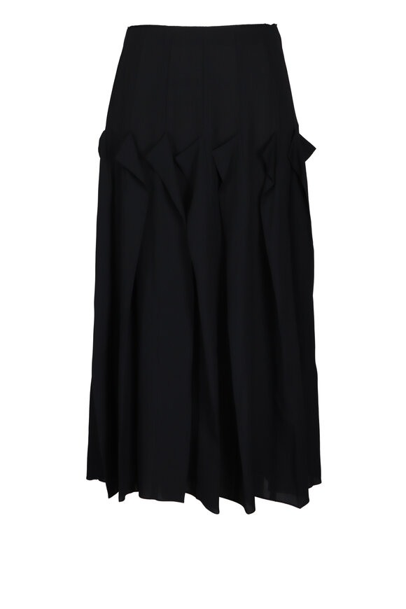 Lanvin Pleated Black Silk Skirt