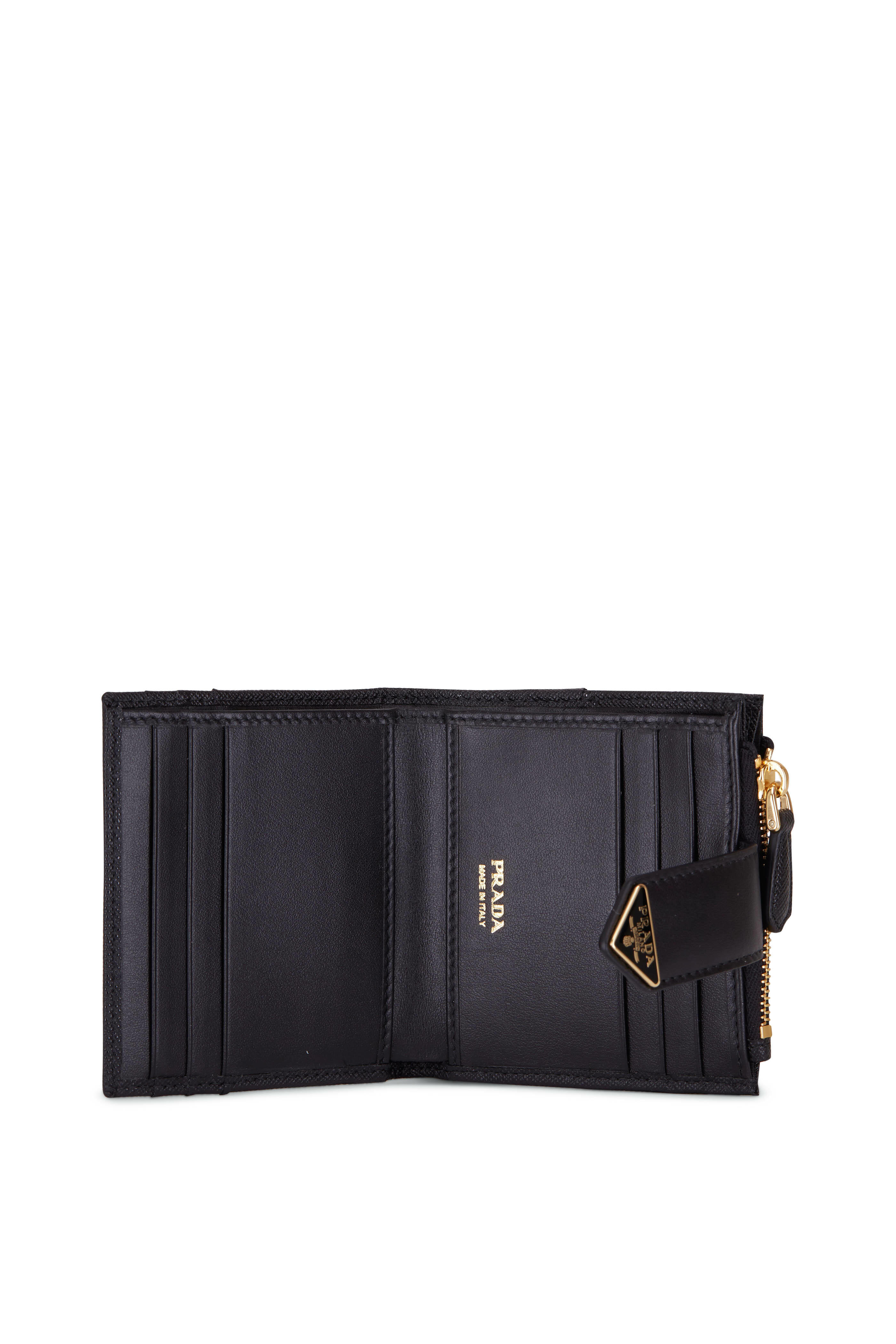 Prada - Black Leather Triangle Logo Wallet | Mitchell Stores