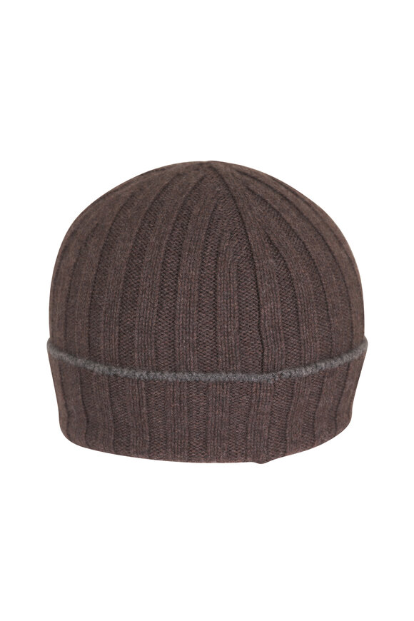 Brunello Cucinelli Brown Cashmere Ribbed Beanie - view 1