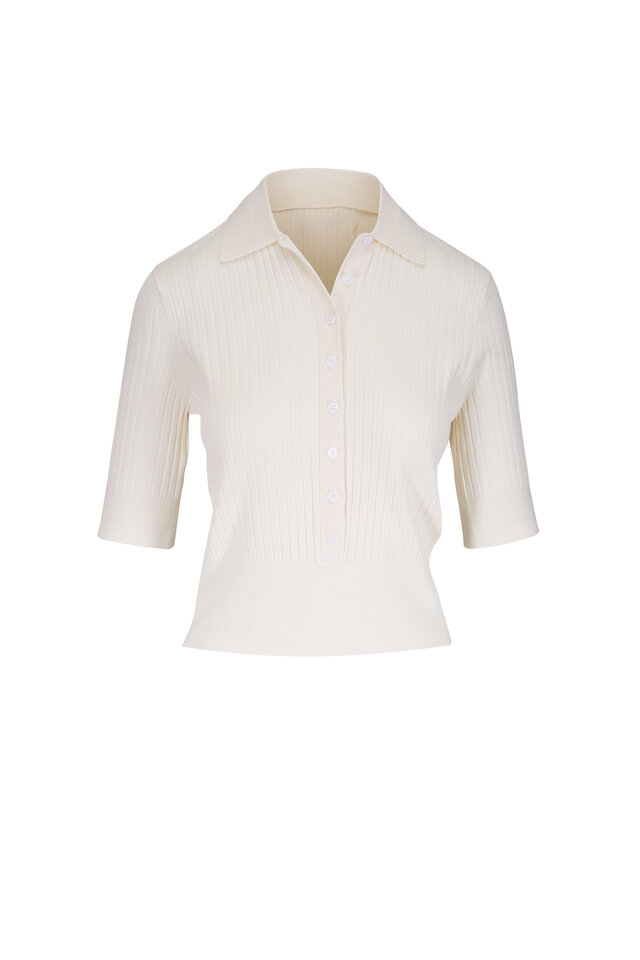 TWP - Blue Flower Cashmere Open Knit Polo | Mitchell Stores