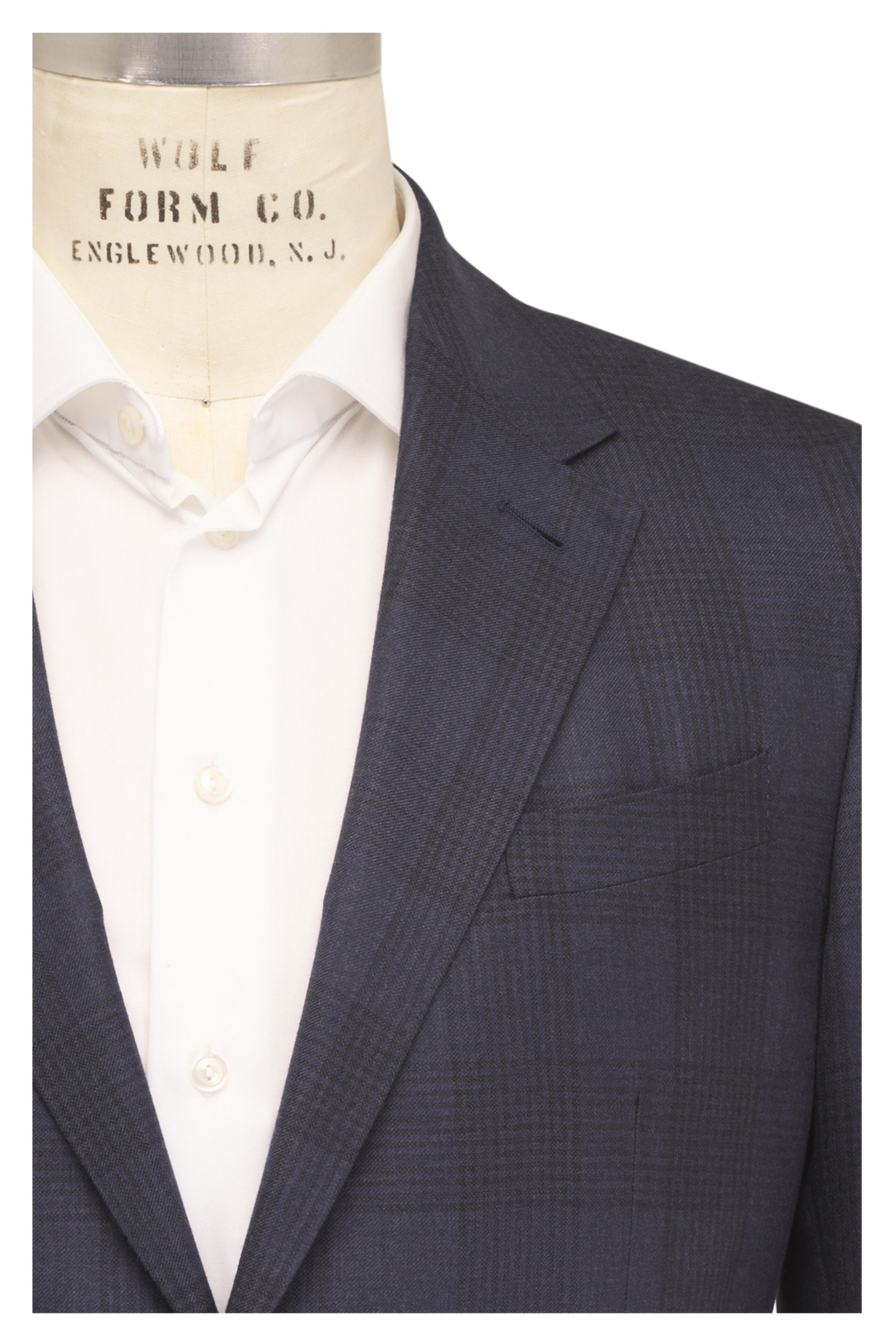 Zegna - Navy Plaid Cashmere & Silk Sportcoat - view 1