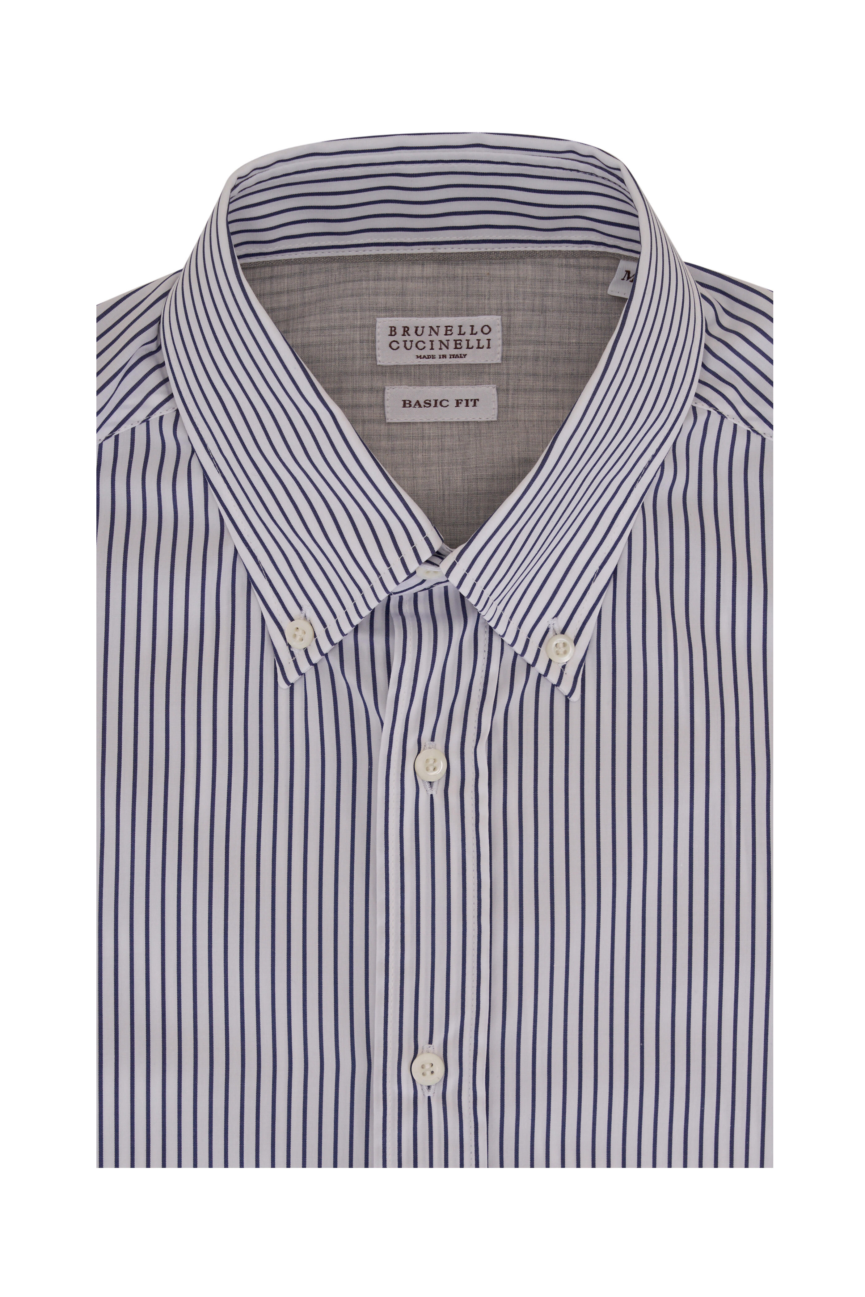 Brunello Cucinelli - Navy & White Striped Cotton Sport Shirt