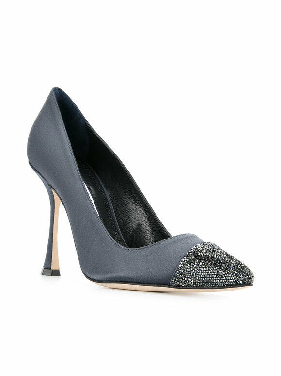 Manolo Blahnik - Grey Satin Chrystal Captoe Heel, 90MM