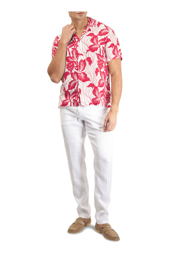 Orlebar Brown Matian Summer Red Petralis Print Button Up Shirt - view 2