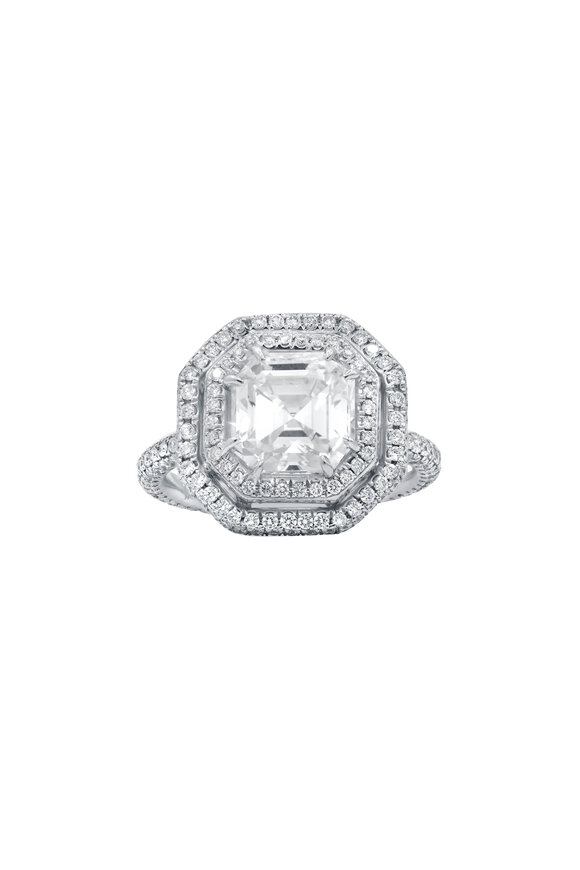 Diana M Jewels Platinum Asscher Cut Diamond Double Halo Ring - view 1