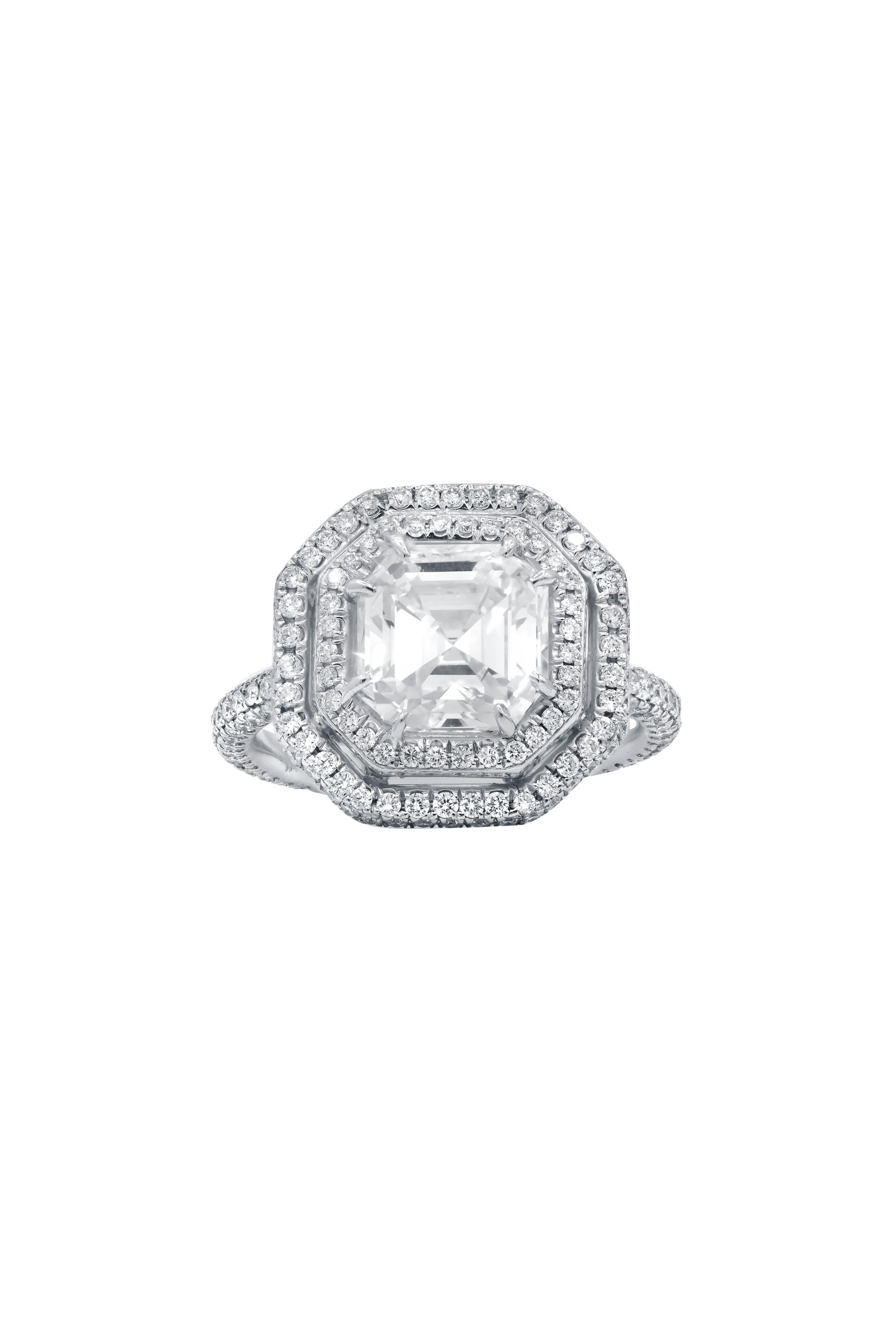 Diana M Jewels - Platinum Asscher Cut Diamond Double Halo Ring - view 1