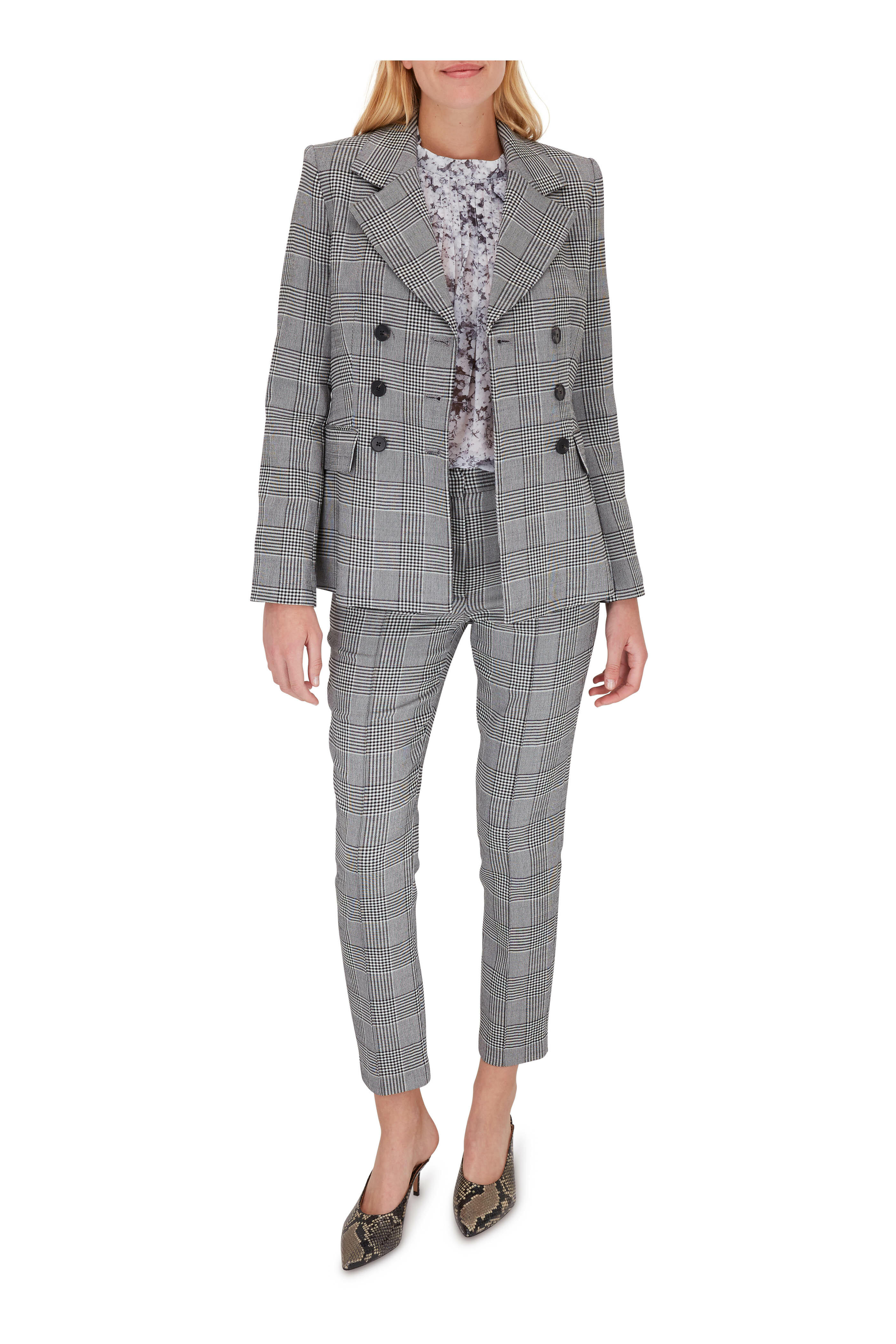 Adam Lippes - Black & White Plaid Double-Breasted Blazer