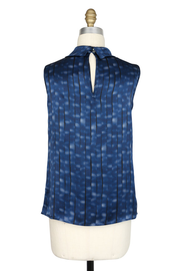 Kiton - Blue Silk Draped Sleeveless Blouse