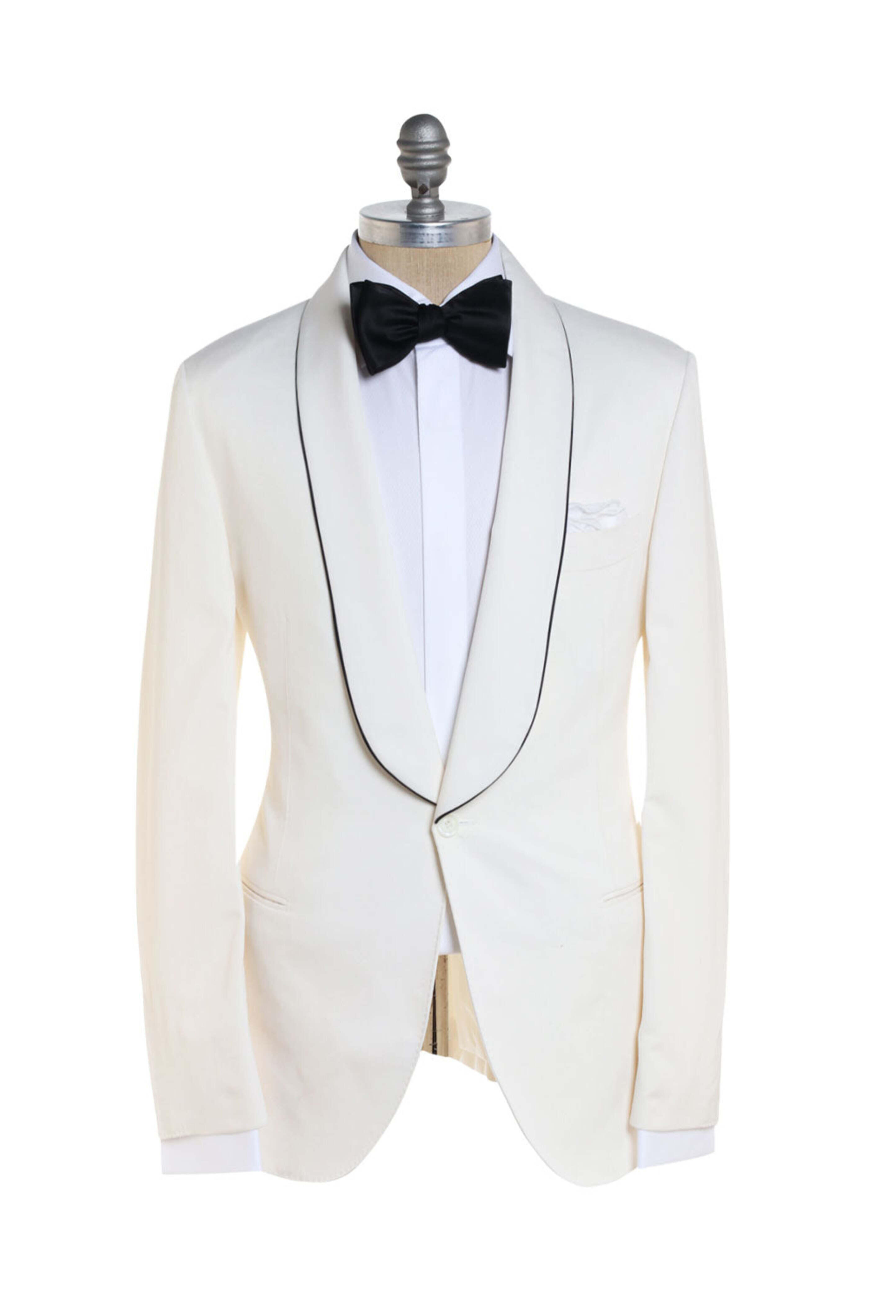 Brunello Cucinelli - Off White and Black Trimmed Silk Dinner Jacket