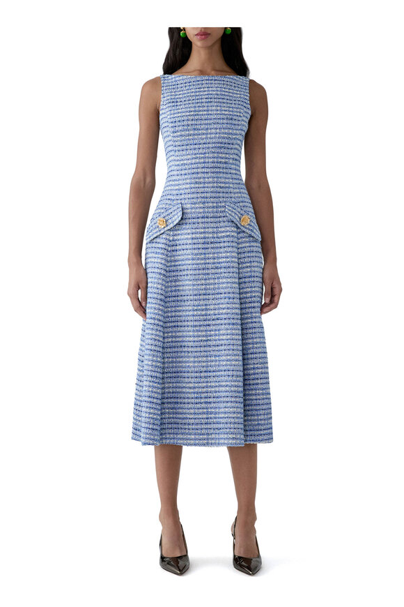 Carolina Herrera Blue Multicolor Tweed Sleeveless A-Line Dress - view 2