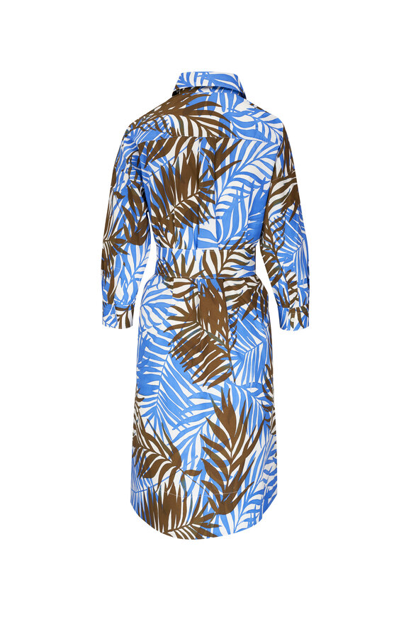 Sara Roka - Ekatery Collared Blue & Brown Printed Shirtdress 