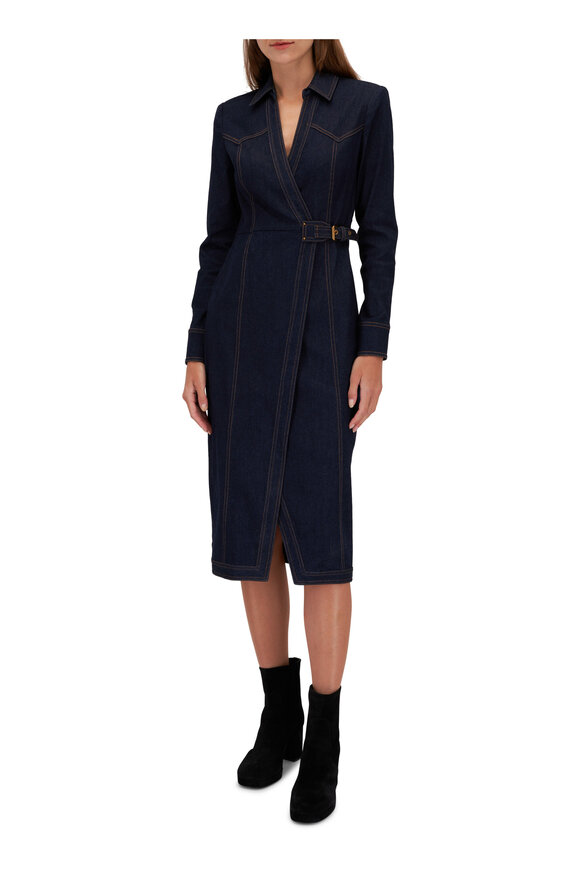 Veronica Beard - Arlington Dark Oxford Denim Wrap Dress 