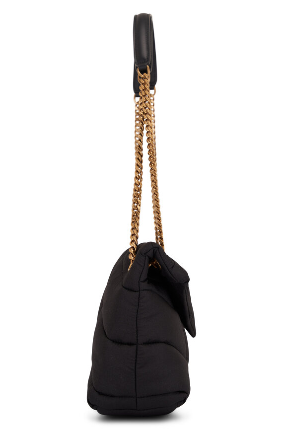 Saint Laurent - Small Puffer Black Quilted Nylon & Gold Chain Bag