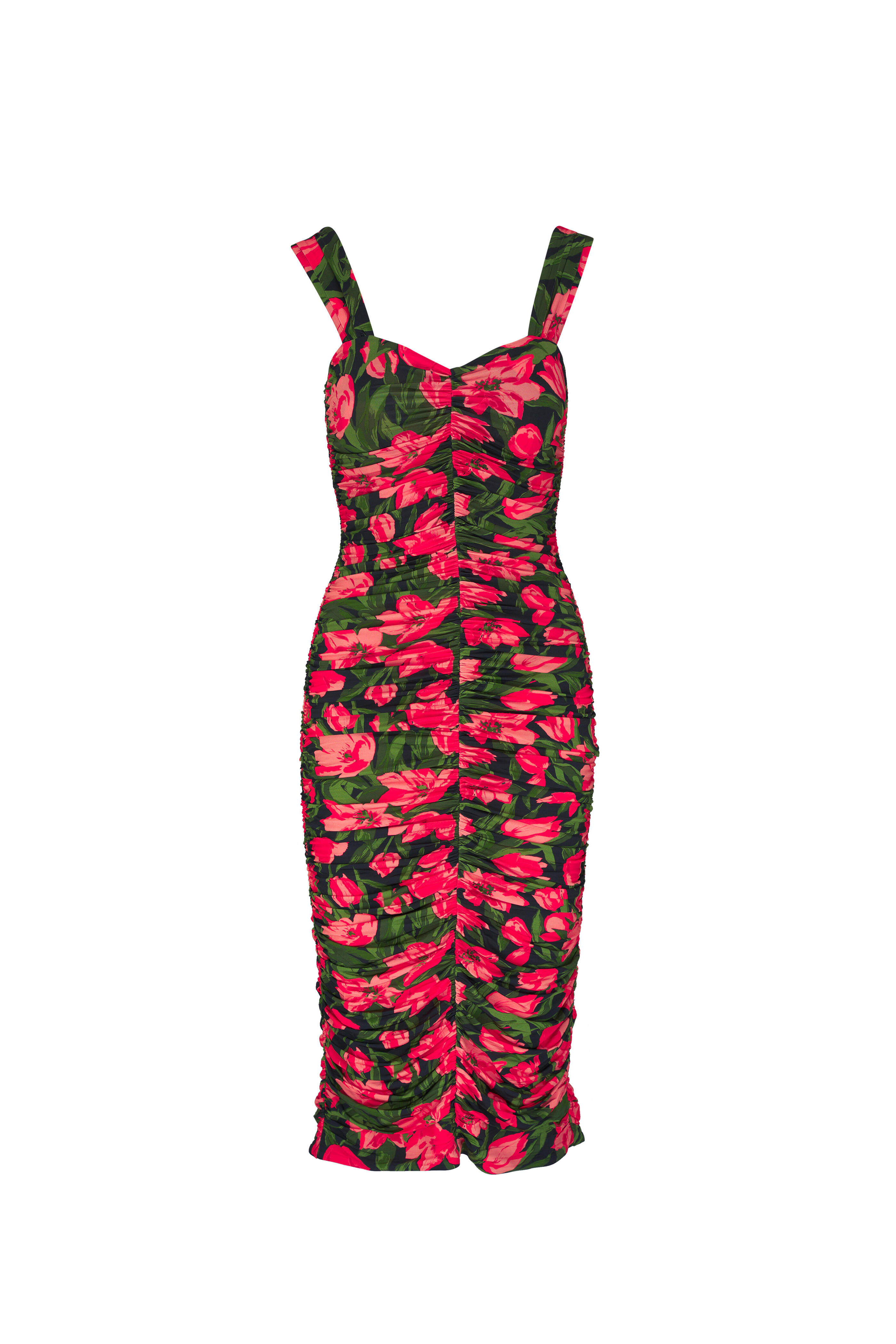 knee length dresses for ladies Floral Ruched Midi Dress | Off Shoulder Mesh Bodycon Dress