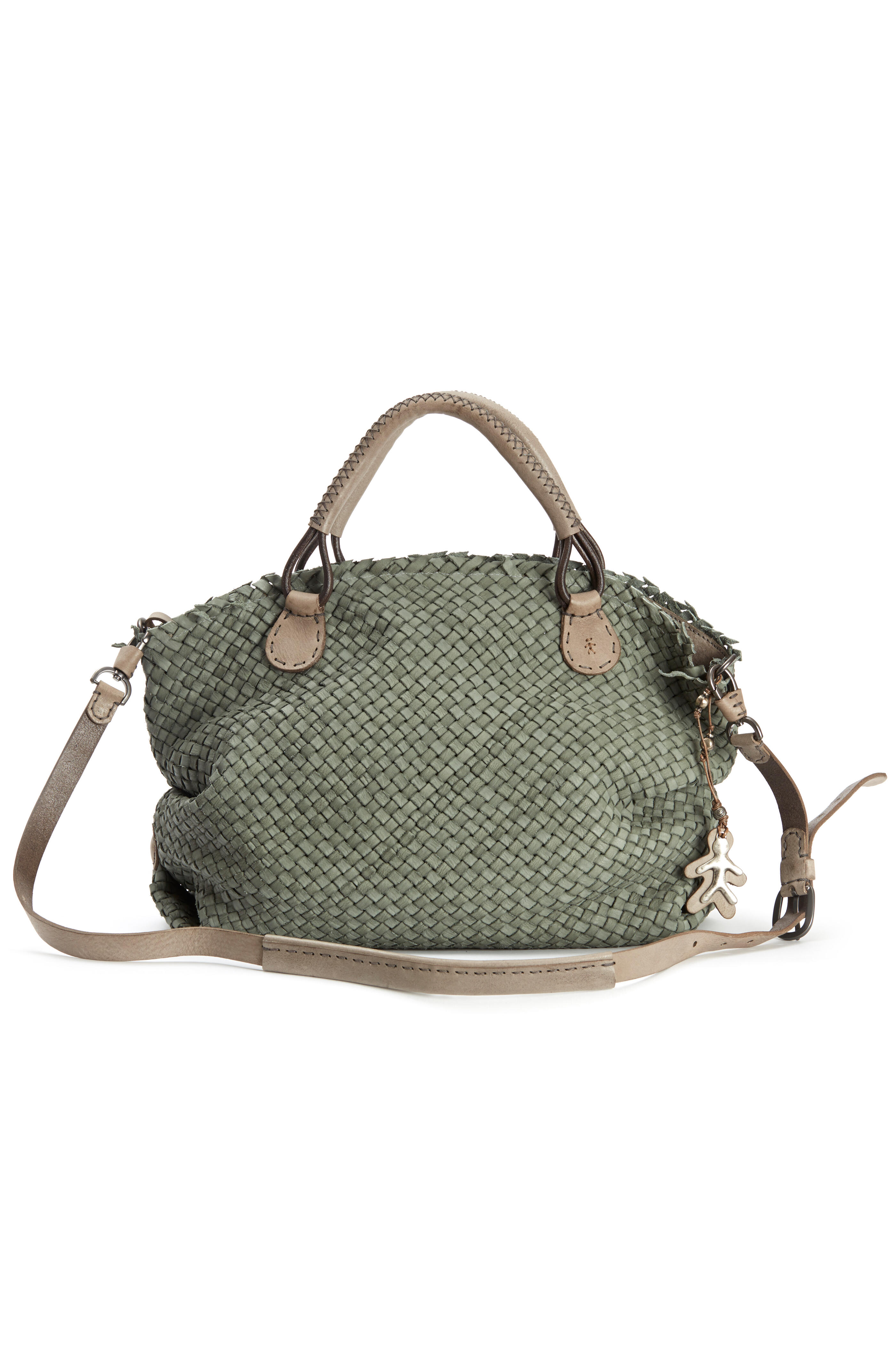 Agnes M Washed Green Woven Leather Satchel