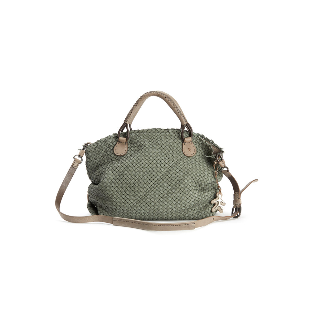 Henry Beguelin - Agnes M Washed Green Woven Leather Satchel