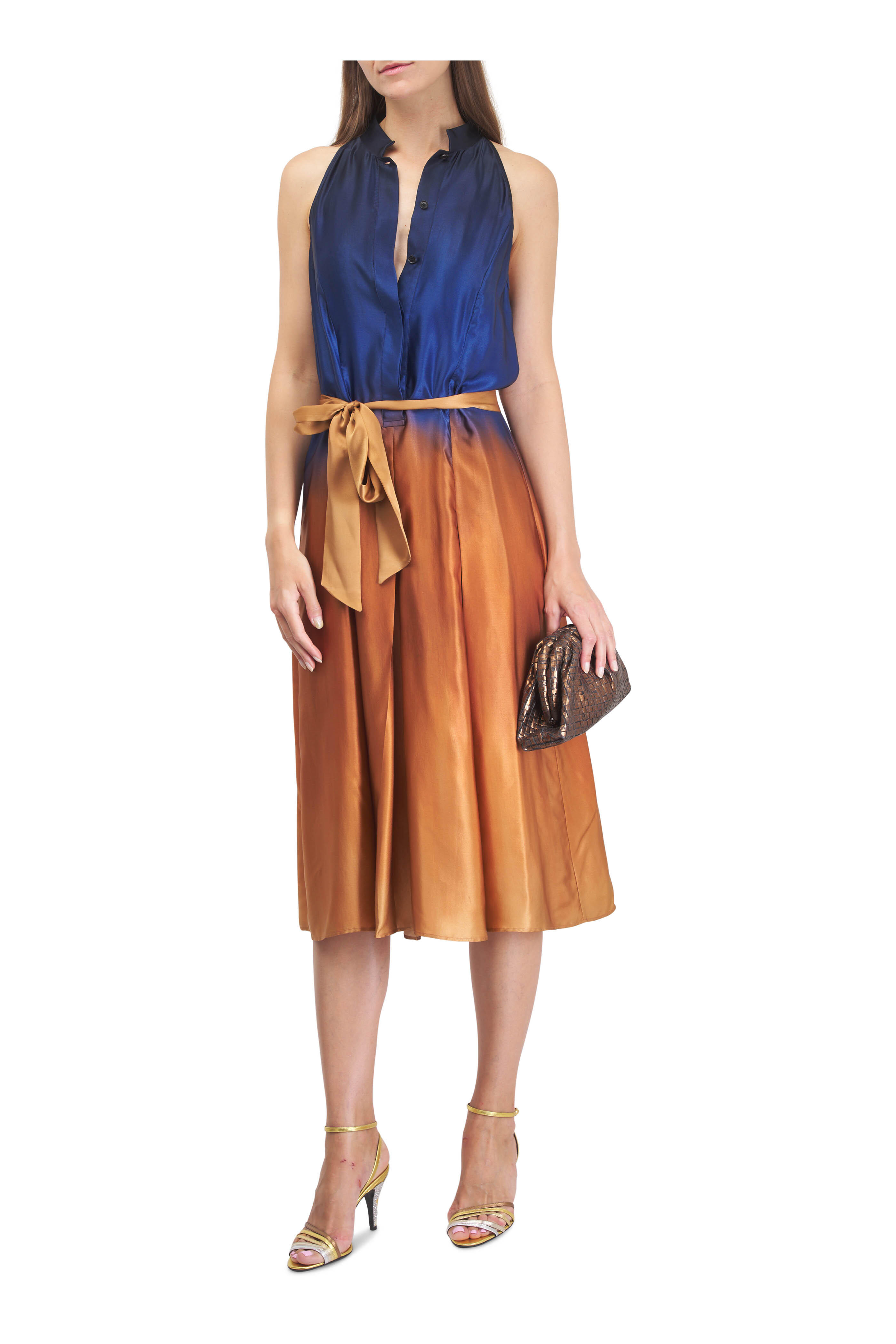 Maria La Rosa - Mini Game Bronze Laminated Woven Ribbon Clutch