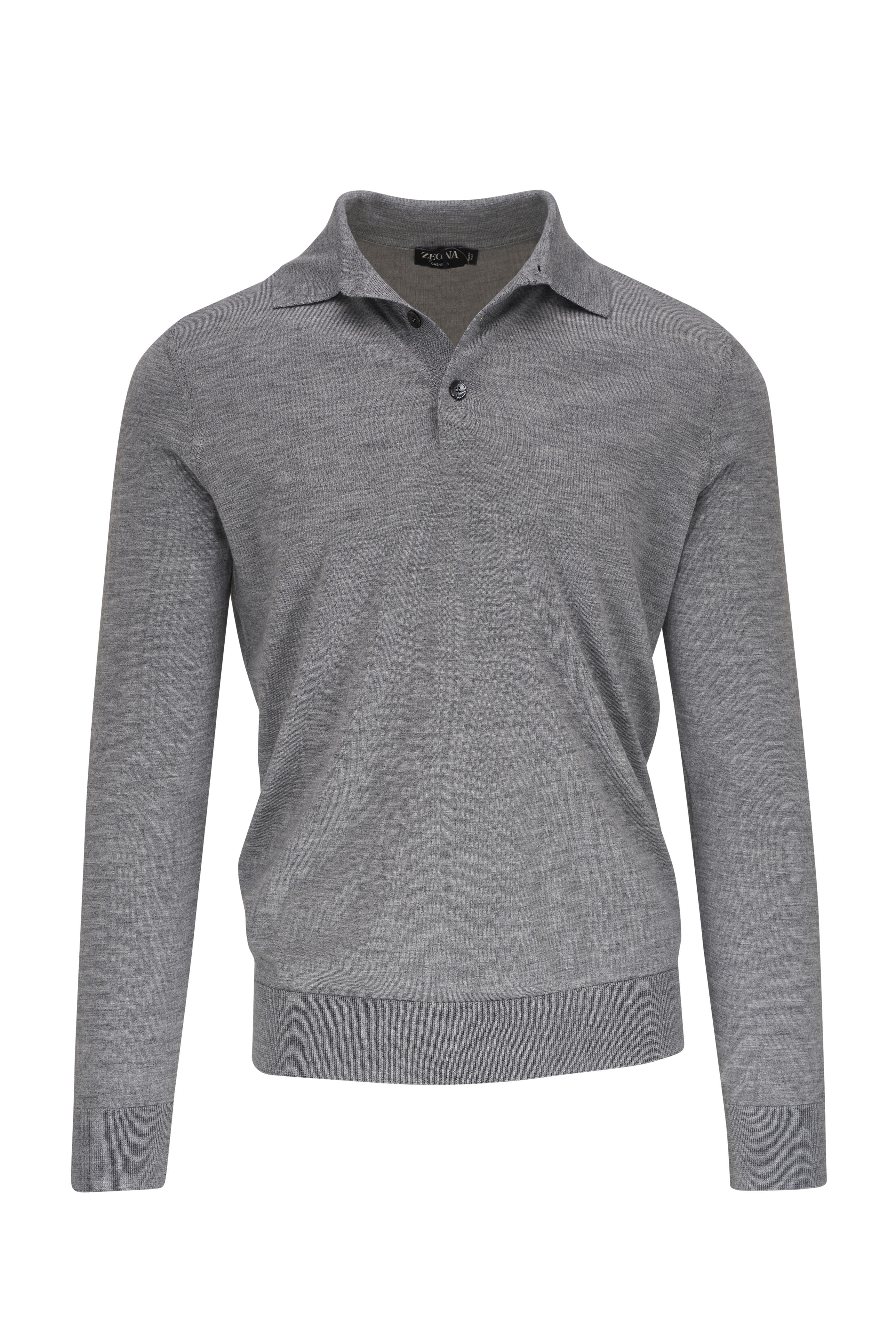 Zegna - Gray Cashmere & Silk Long Sleeve Polo | Mitchell Stores