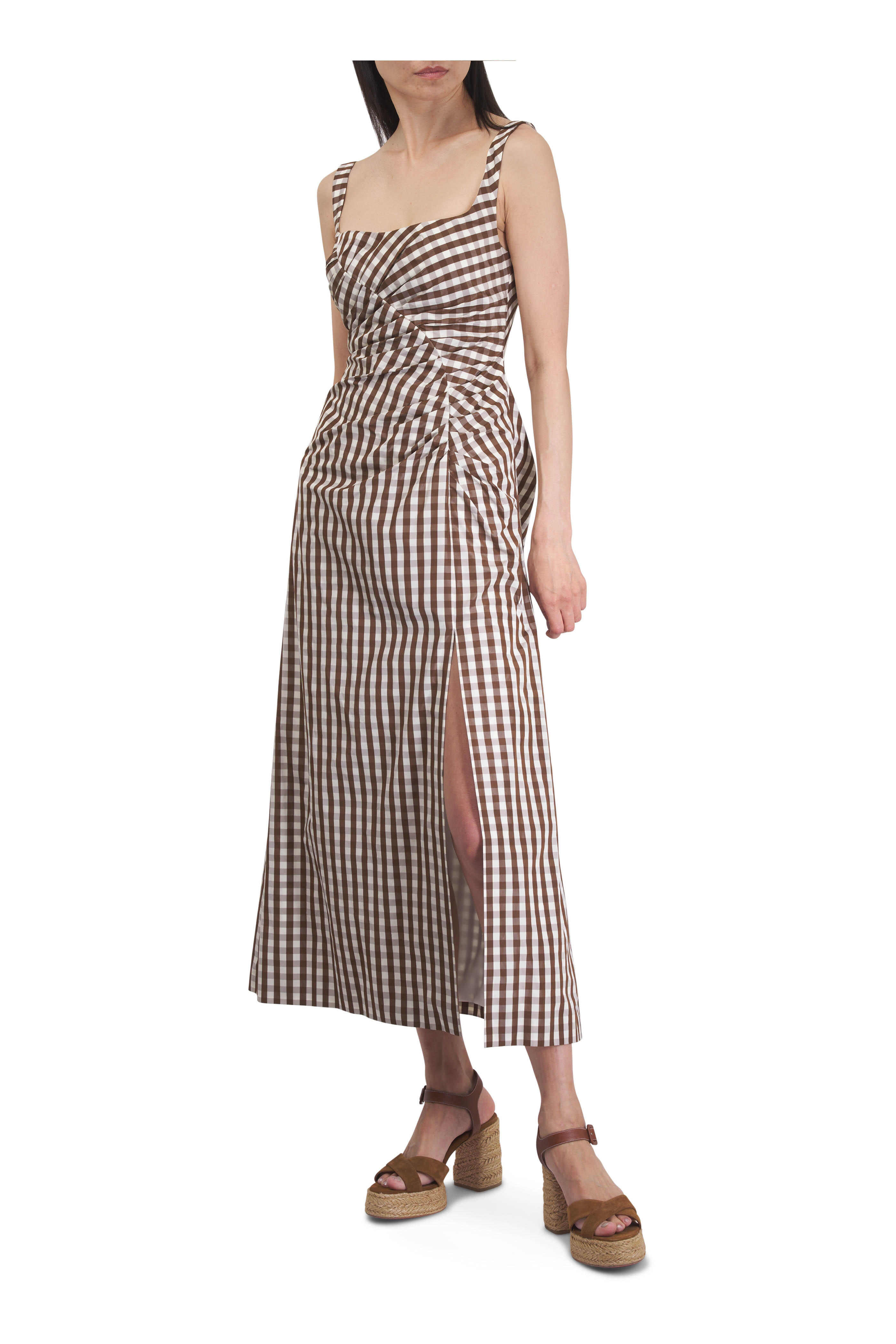Lela Rose - Walnut Plaid Taffeta Midi Dress