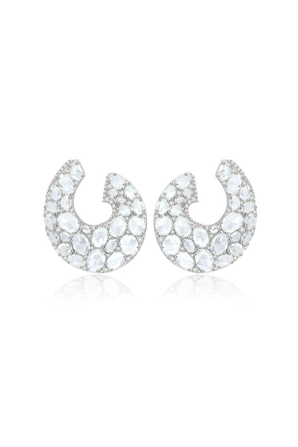 Sutra - 18K White Gold Circle Rose Cut Diamond Earrings