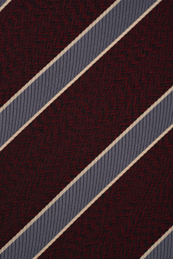 Isaia - Burgundy & Silver Striped Silk Necktie