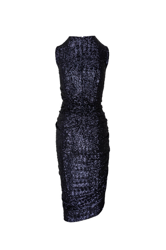 Michael Kors Collection - Navy Sequin Ruched Wrap Effect Dress