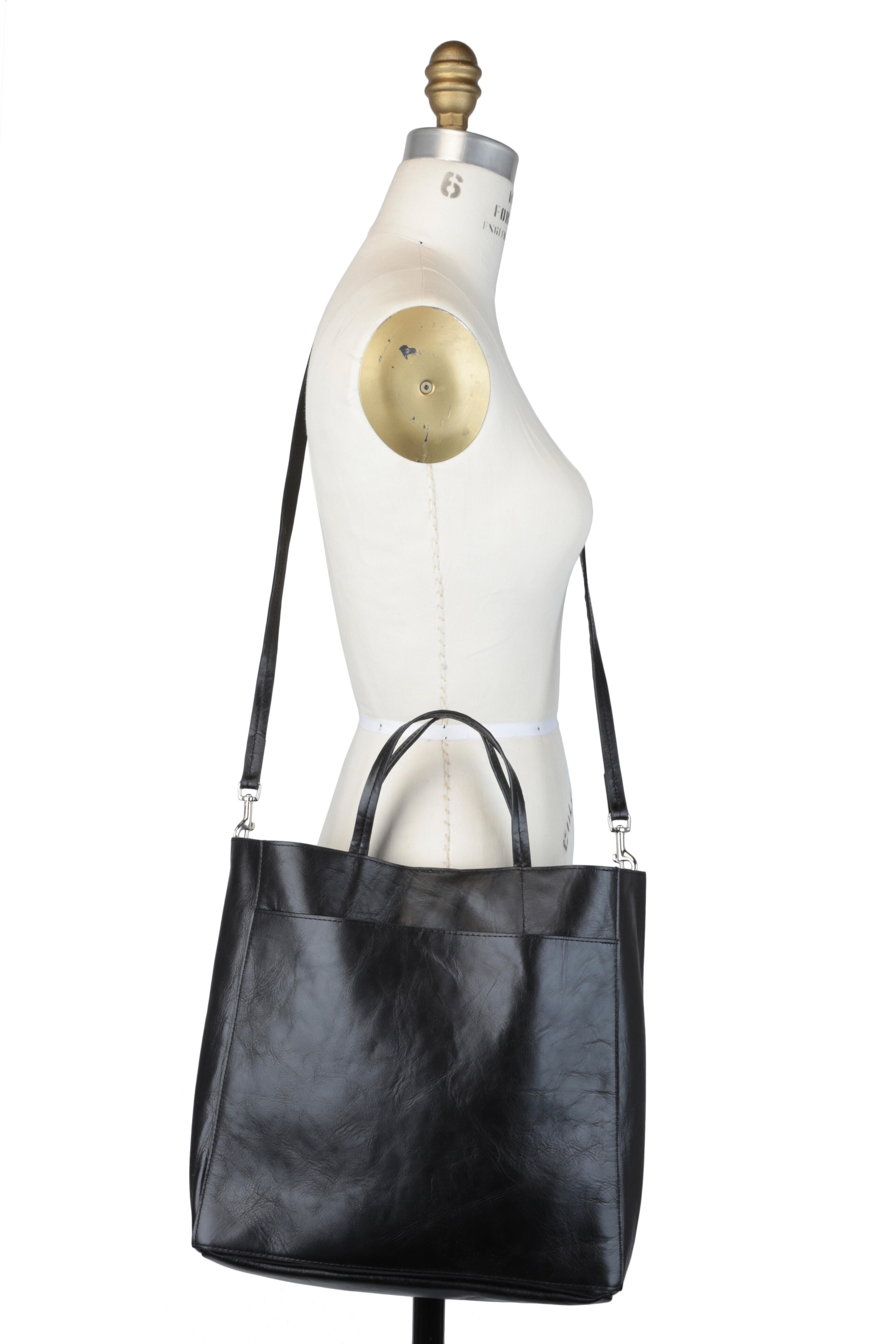 B May Bags - Black Leather Tote Bag