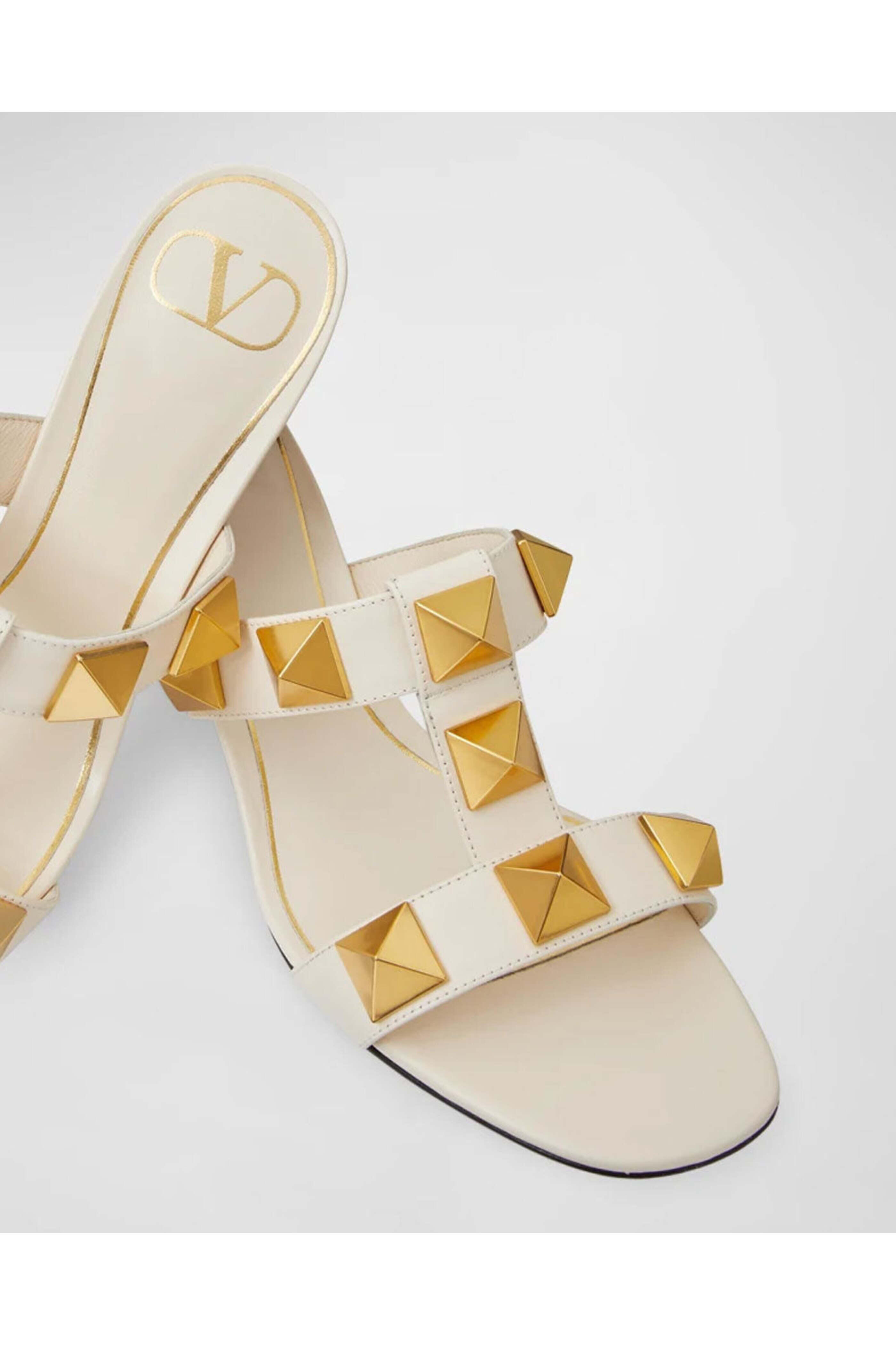 Valentino Garavani - Roman Stud Slide Sandal in Light Ivory - view 3