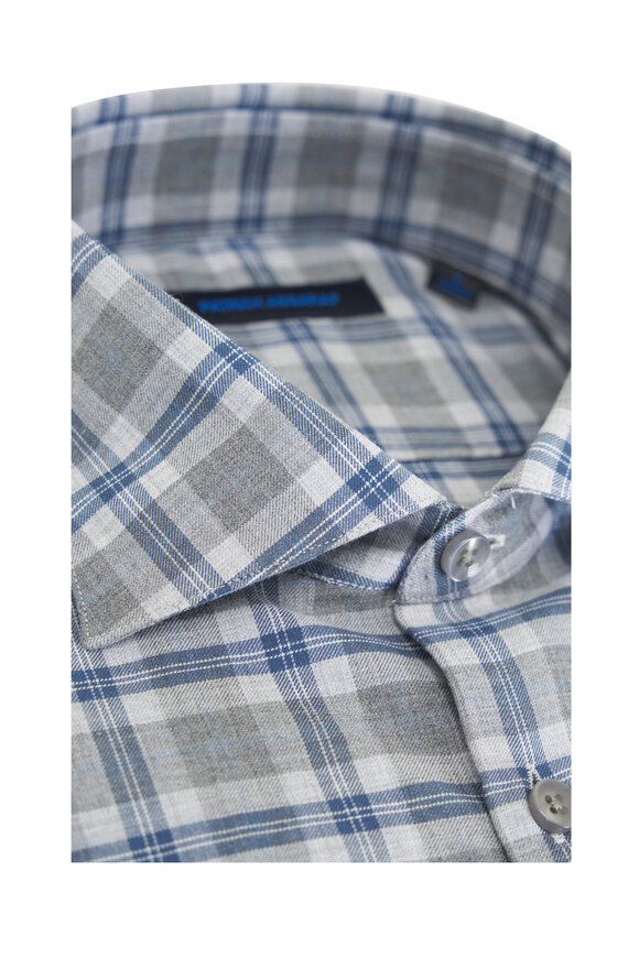 Patrick Assaraf - Gray & Blue Plaid Cotton Sport Shirt