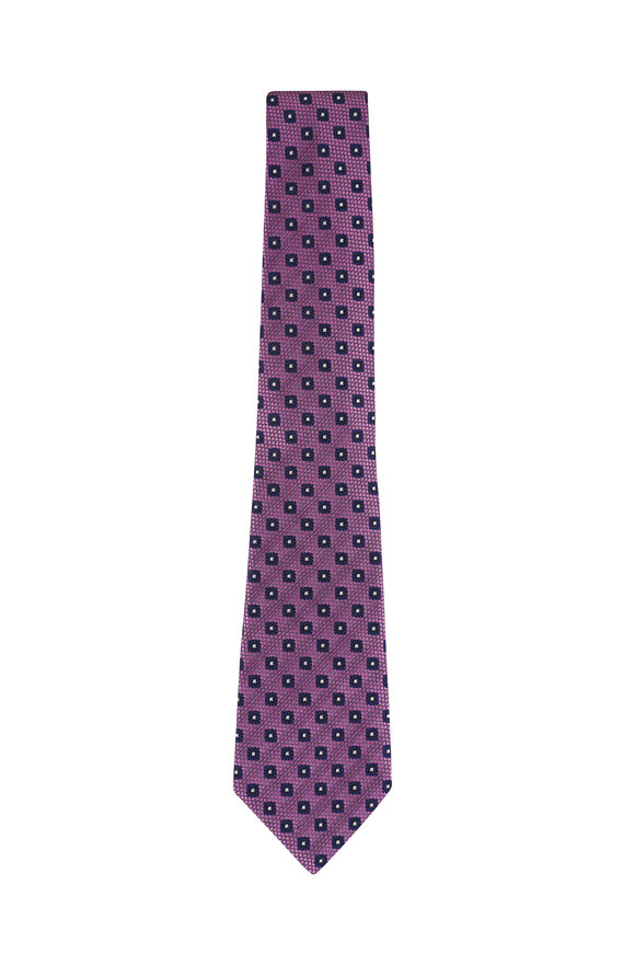 Zegna Pink Geometric Print Silk Necktie - view 1