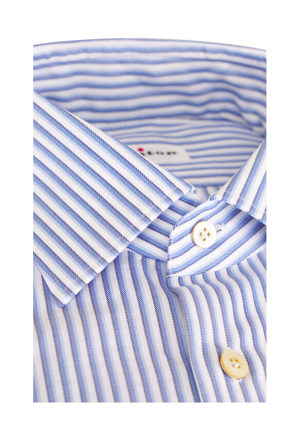 Kiton Blue Stripe Cotton Sport Shirt - view 2