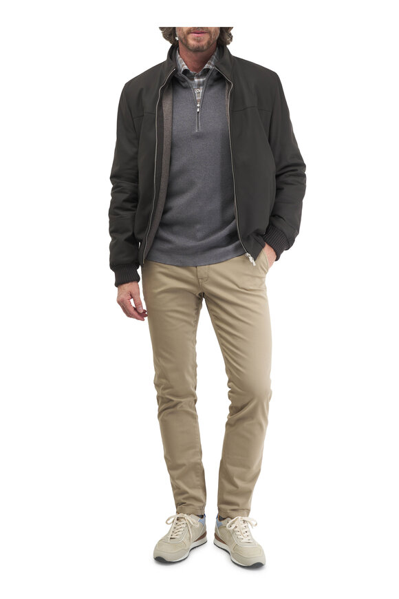 Patrick Assaraf - Slate Textured Merino Wool Quarter Zip Pullover