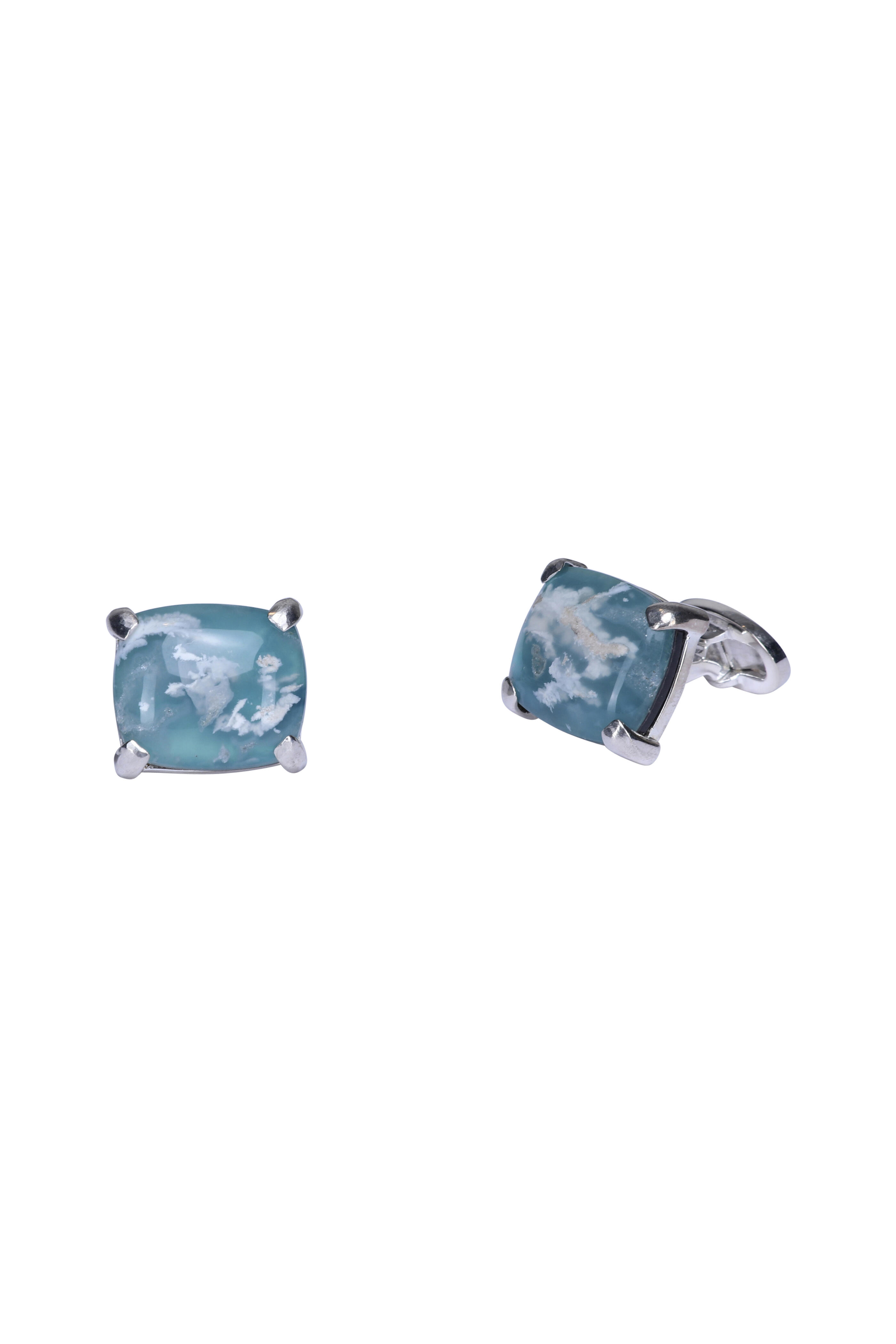 Spivey - Plume Agate Sterling Square Cufflinks