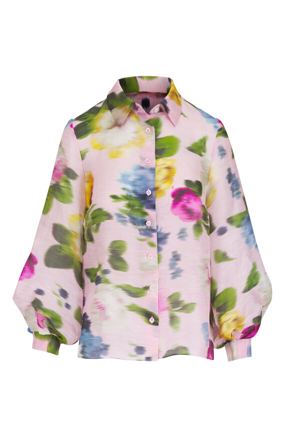 Carolina Herrera Blush Floral Print Puff Sleeve Blouse - view 1