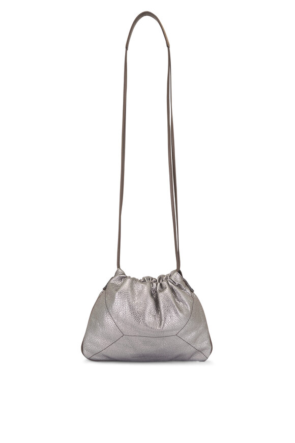 Brunello Cucinelli Silver Metallic Drawstring Shoulder Bag