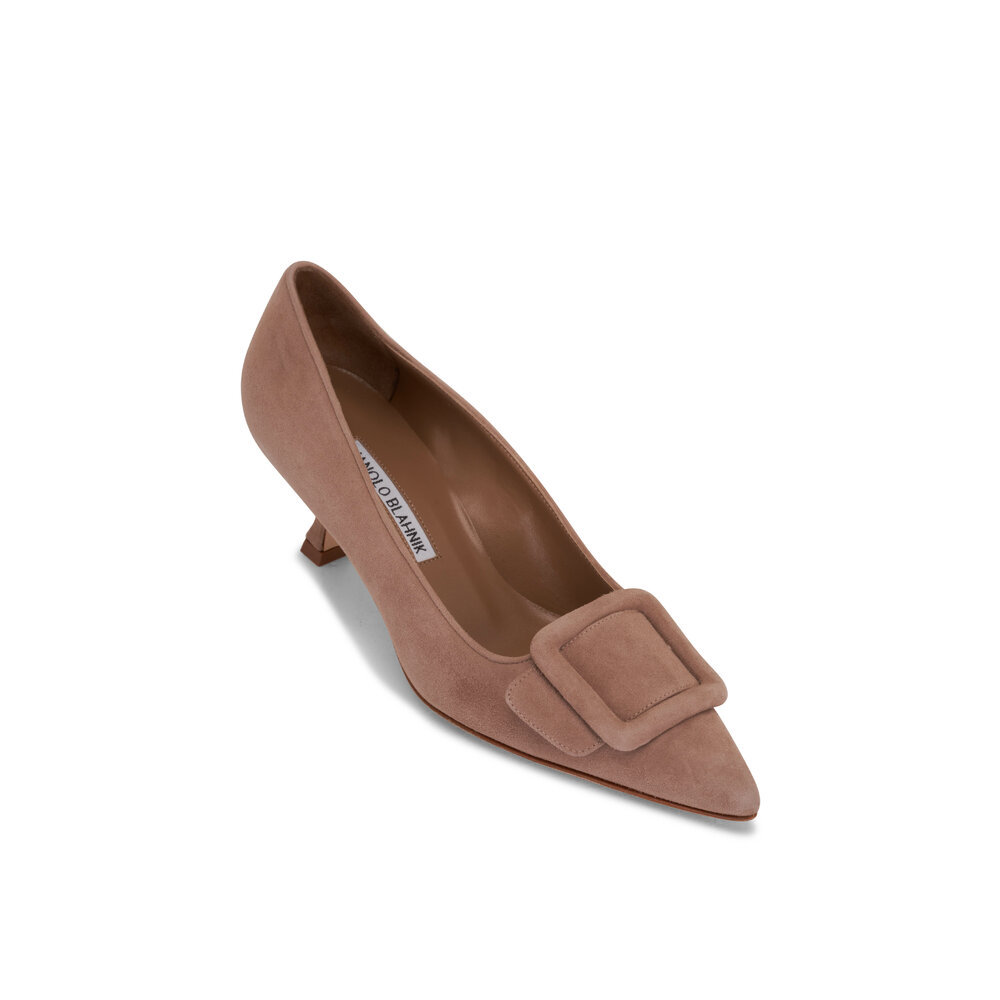 Manolo Blahnik - Maysale Dark Beige Suede Buckle Pump, 50mm
