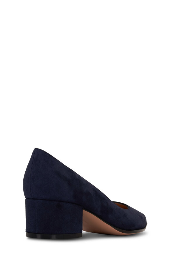 Gianvito Rossi - Piper Navy Suede Block Heel Pump, 45mm