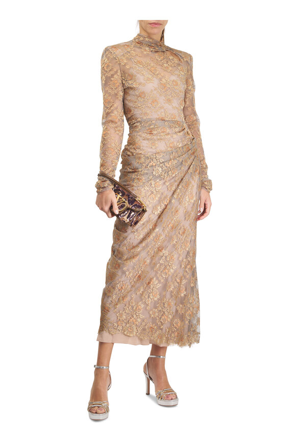 Valentino - Blue, Gray & Bronze Lace Midi Dress | Mitchell Stores