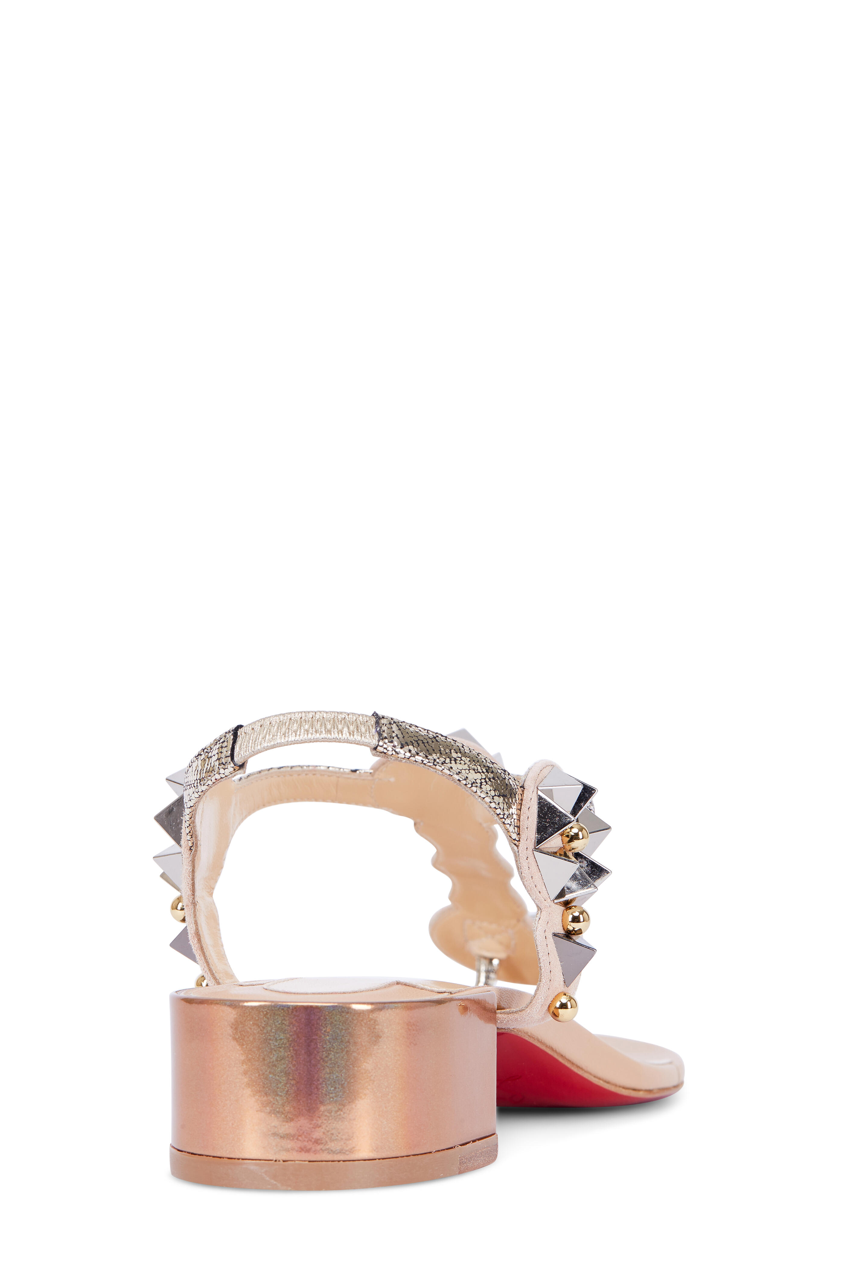 Christian Louboutin - Kaleidriss Nude Studded T-Strap Sandal; 25mm
