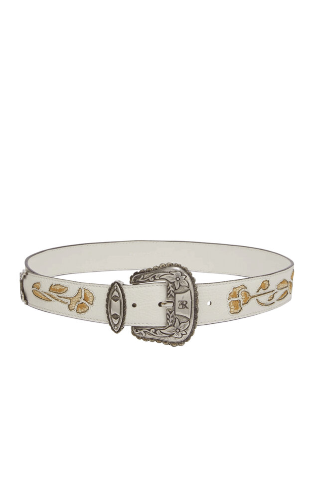 希少 Archive PRADA 15ss stitch leatherbelt Prada - Antique White Leather Studded Belt | Mitchell Stores