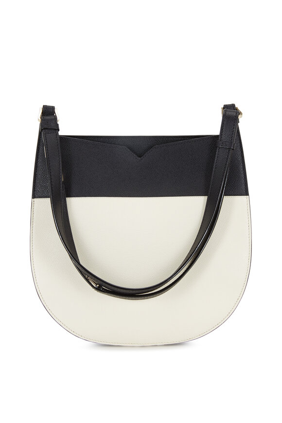 Valextra - Weekend Black & White Leather Medium Hobo Bag