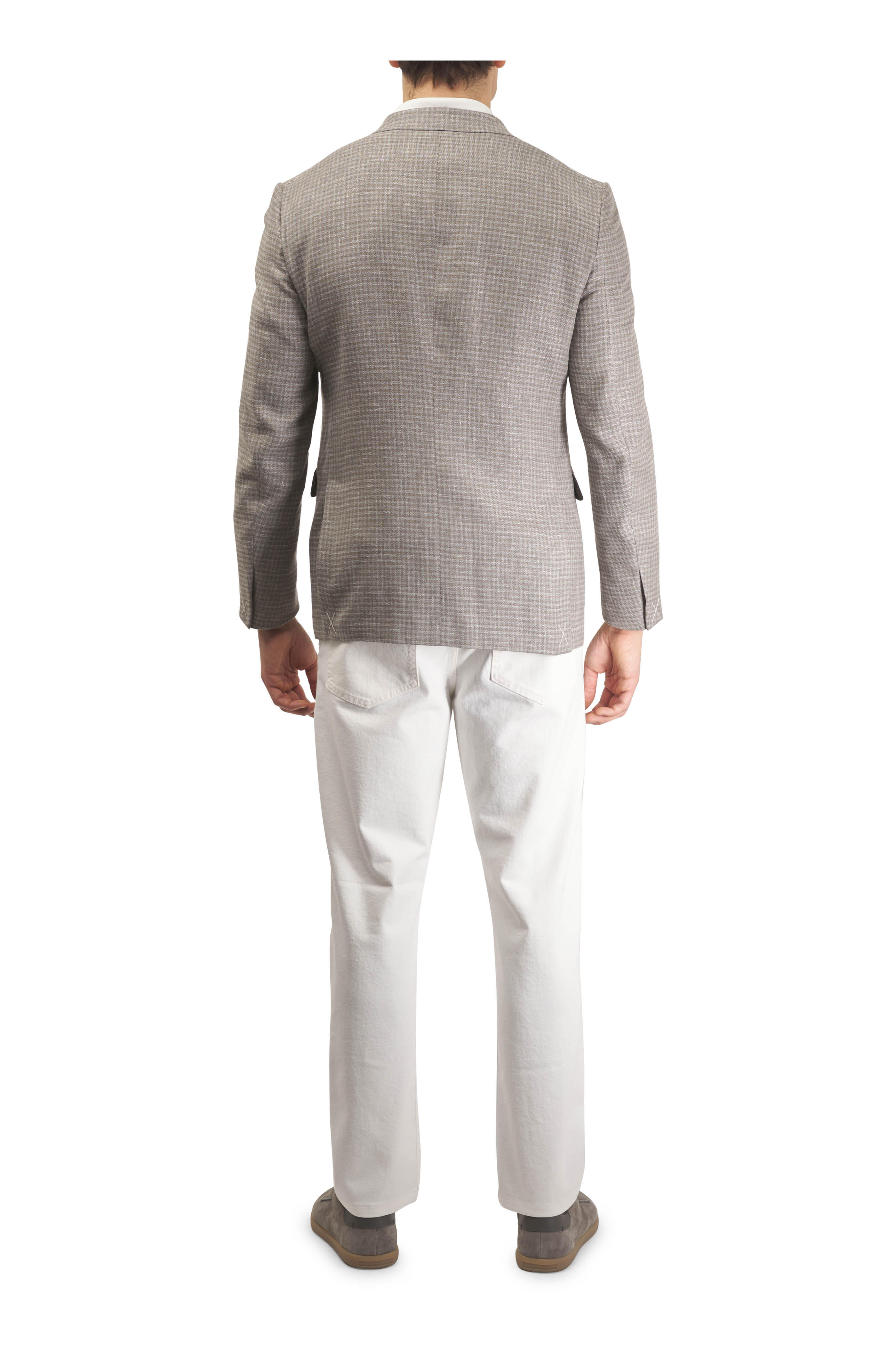Zegna - Taupe Plaid Linen, Silk & Wool Crossover Sportcoat - view 4