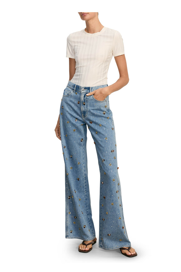Veronica Beard Kasey Silver Dust Embellished Wide Leg Jean - view 2