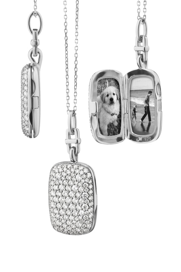 Monica Rich Kosann White Sapphire Rectangle Locket Necklace