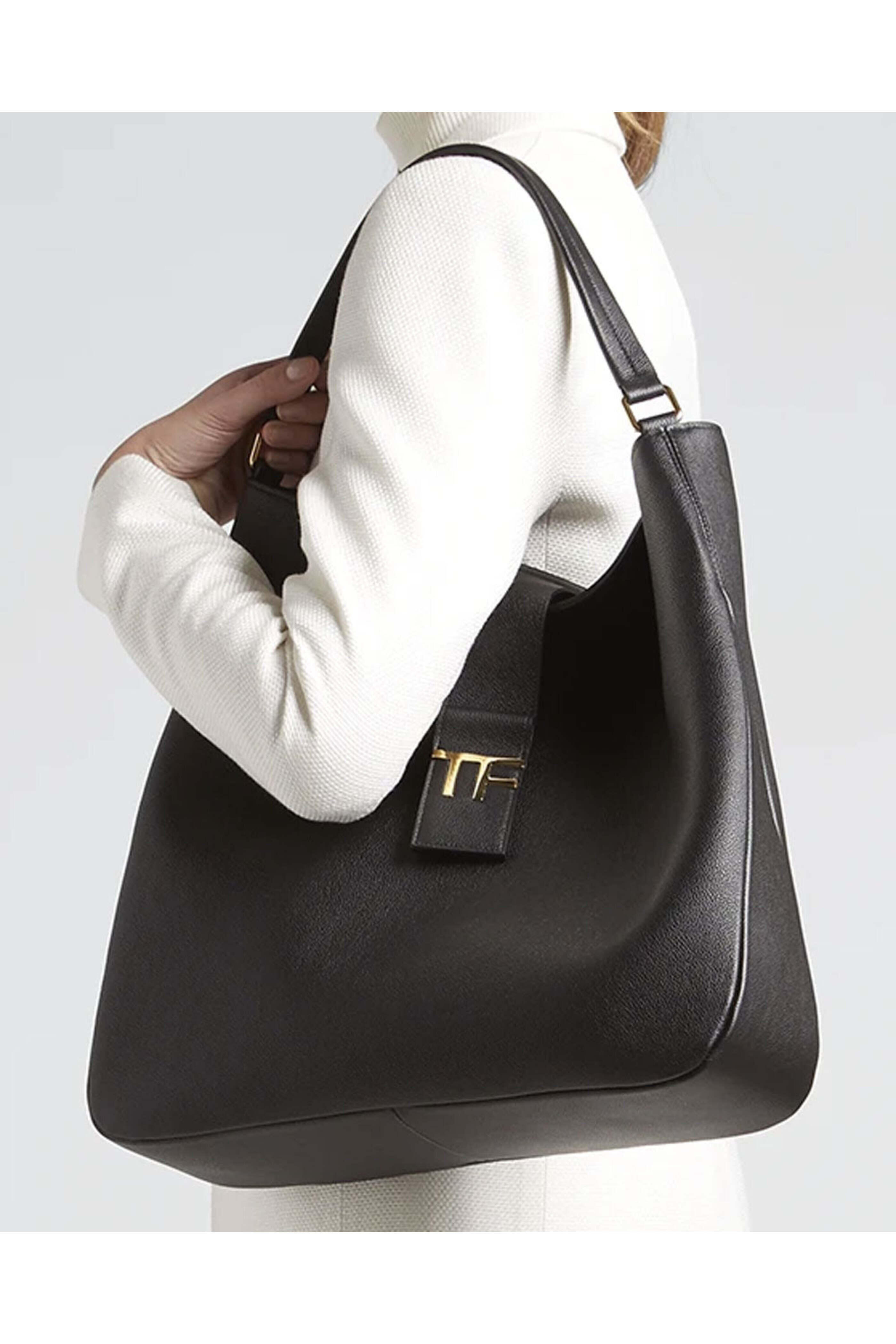 Tom Ford - Medium Grain Leather Hobo Bag in Black