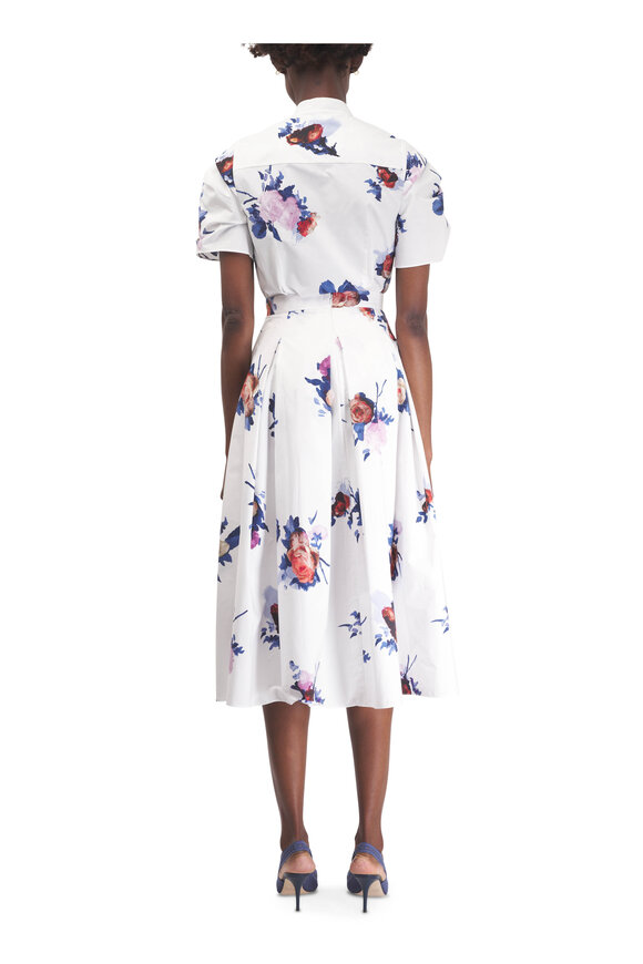 Erdem White Rose Print Pleated Midi Skirt - view 3