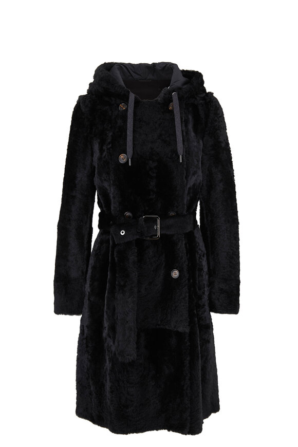 Brunello Cucinelli - Exclusively Ours! Black Shearling Belted Coat