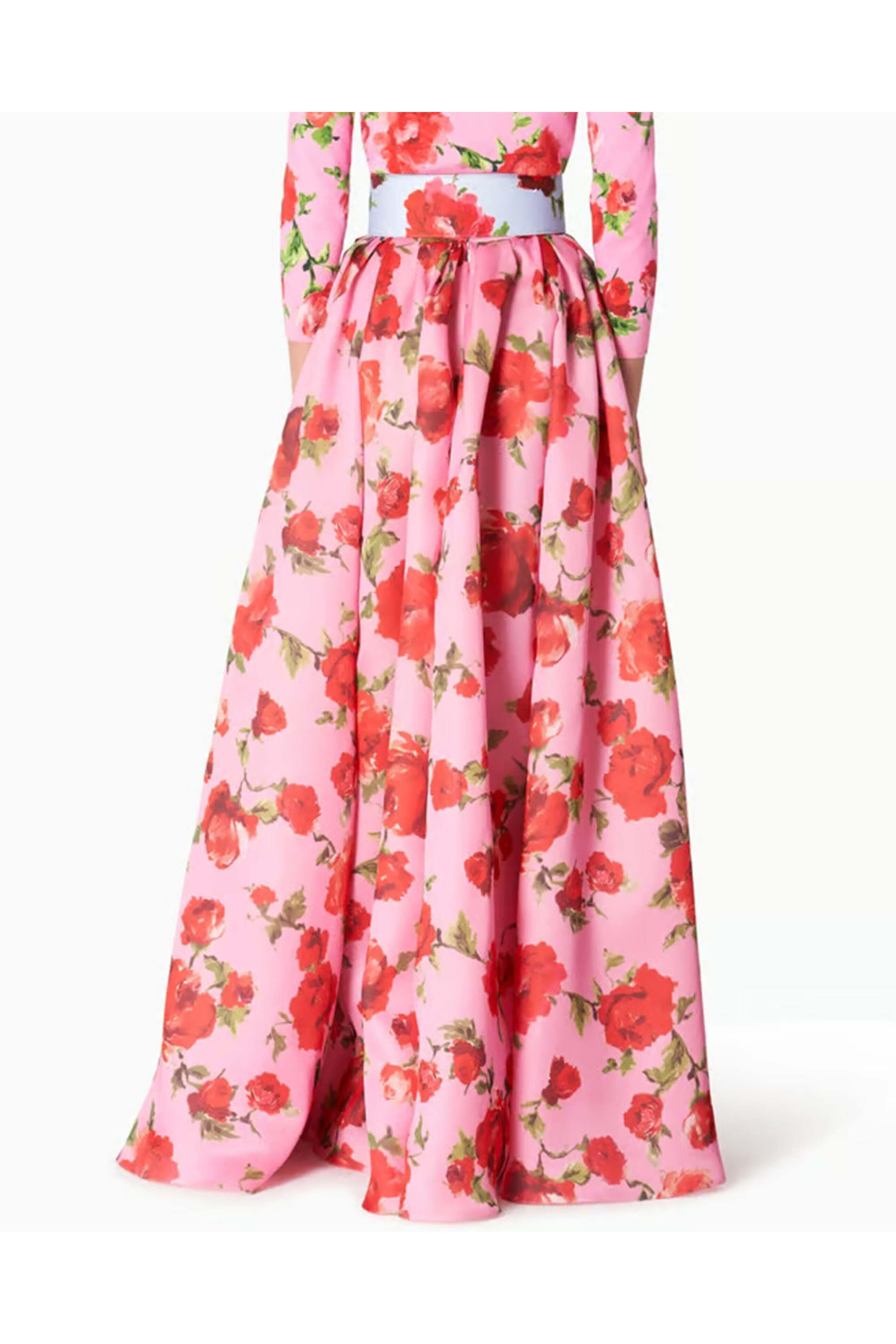 Carolina Herrera - Deco Pink Floral Print Organza Ball Skirt